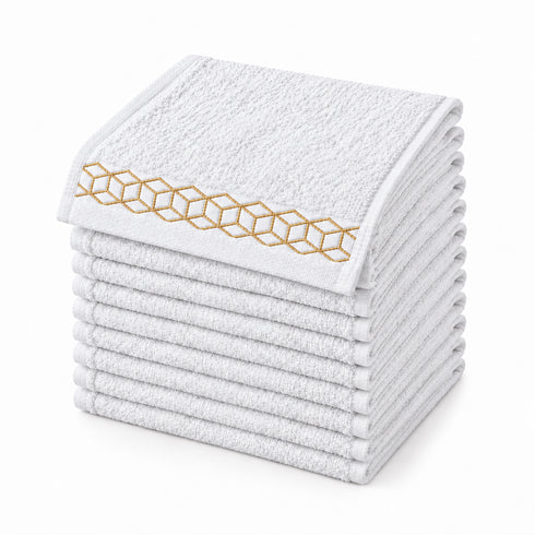 Set 12 Asciugamani Lavette Premium Elite 30x30 cm 100% Cotone - con Bordura Jacquard - per Viso, Mani, Ospiti e SPA
