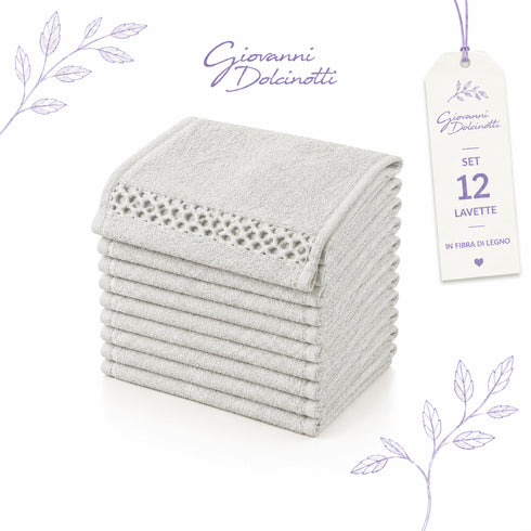 Set 12 Asciugamani Lavette 30x30 cm - 60% Bamboo e 40% Cotone - con Bordura Decorativa - per Viso, Skincare e Viaggio