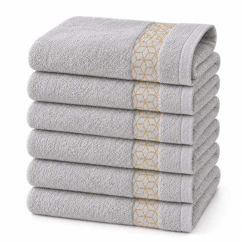 Set 6 Asciugamani Premium Elite 40x70 cm 100% Cotone - con Bordura Jacquard - per Bagno, Palestra e Viaggio