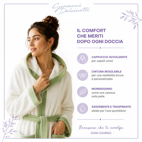 Accappatoio Uomo e Donna Elegante 100% Cotone in Spugna con Finiture a Contrasto - per Casa, SPA e Hotel