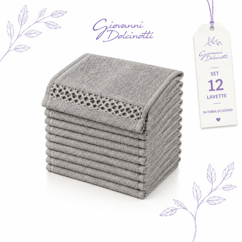 Set 12 Asciugamani Lavette 30x30 cm - 60% Bamboo e 40% Cotone - con Bordura Decorativa - per Viso, Skincare e Viaggio