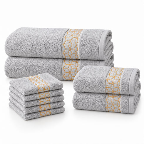 Set 8 Asciugamani Premium Elite 100% Cotone - 2 Teli Bagno, 2 Asciugamani Viso e 4 Lavette - per Casa, SPA e Ospiti