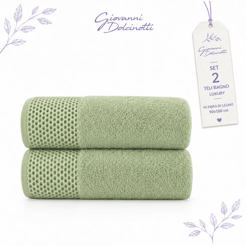 Set 2 Teli Bagno Jumbo 90x180 cm - 60% Bamboo e 40% Cotone - con Bordura Decorativa - per Bagno, SPA e Piscina