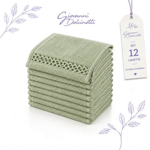 Set 12 Asciugamani Lavette 30x30 cm - 60% Bamboo e 40% Cotone - con Bordura Decorativa - per Viso, Skincare e Viaggio