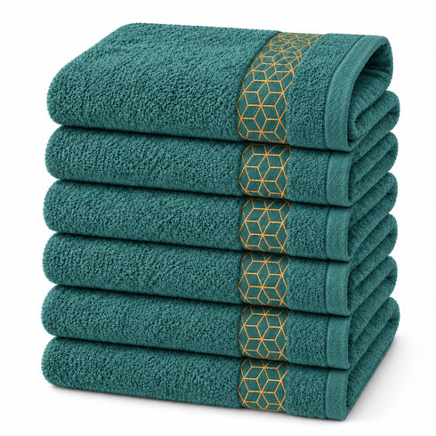 Set 6 Asciugamani Premium Elite 40x70 cm 100% Cotone - con Bordura Jacquard - per Bagno, Palestra e Viaggio