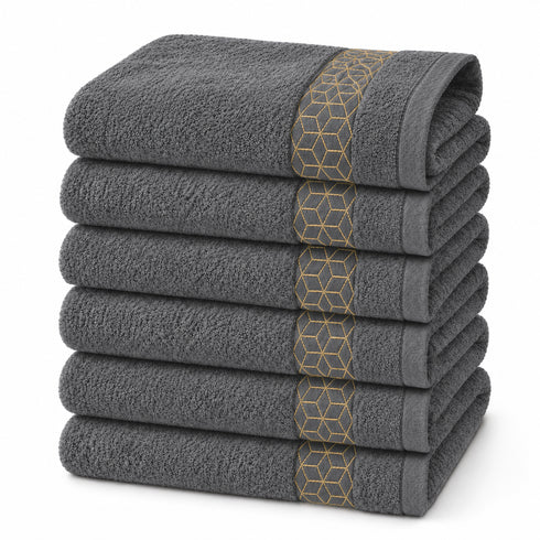 Set 6 Asciugamani Premium Elite 40x70 cm 100% Cotone - con Bordura Jacquard - per Bagno, Palestra e Viaggio