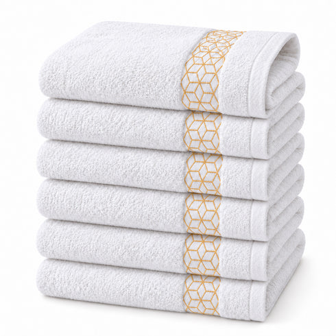Set 6 Asciugamani Premium Elite 40x70 cm 100% Cotone - con Bordura Jacquard - per Bagno, Palestra e Viaggio