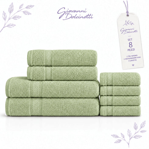 Set 8 Asciugamani Premium 100% Cotone - 2 Teli Bagno, 2 Asciugamani Viso e 4 Lavette - per Casa, Ospiti e B&B