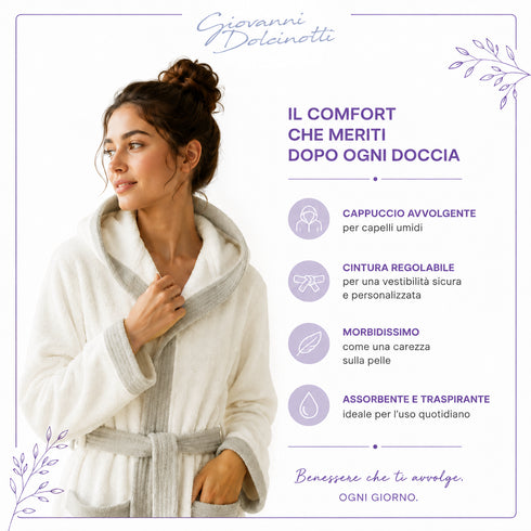 Accappatoio Uomo e Donna Elegante 100% Cotone in Spugna con Finiture a Contrasto - per Casa, SPA e Hotel