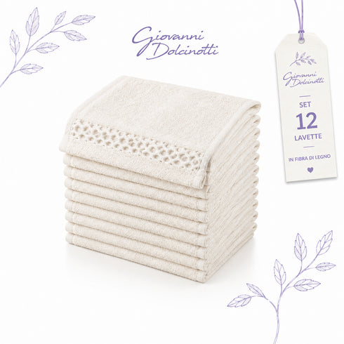 Set 12 Asciugamani Lavette 30x30 cm - 60% Bamboo e 40% Cotone - con Bordura Decorativa - per Viso, Skincare e Viaggio