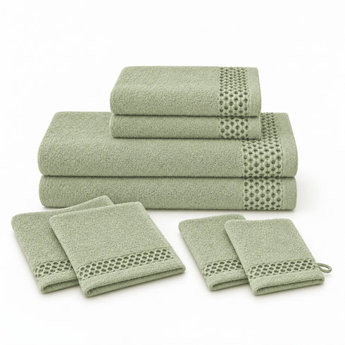 Set 8 Asciugamani 60% Bamboo e 40% Cotone - 2 Teli Bagno, 2 Asciugamani Viso, 2 Lavette e 2 Guanti - per Bagno, SPA e Ospiti