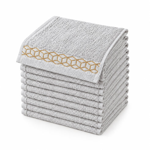 Set 12 Asciugamani Lavette Premium Elite 30x30 cm 100% Cotone - con Bordura Jacquard - per Viso, Mani, Ospiti e SPA