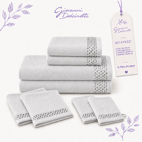 Set 8 Asciugamani 60% Bamboo e 40% Cotone - 2 Teli Bagno, 2 Asciugamani Viso, 2 Lavette e 2 Guanti - per Bagno, SPA e Ospiti