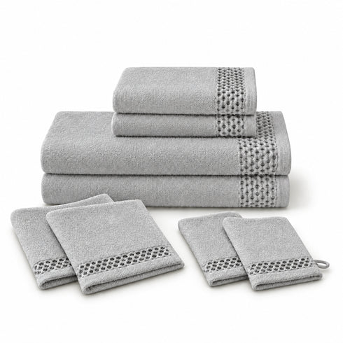 Set 8 Asciugamani 60% Bamboo e 40% Cotone - 2 Teli Bagno, 2 Asciugamani Viso, 2 Lavette e 2 Guanti - per Bagno, SPA e Ospiti