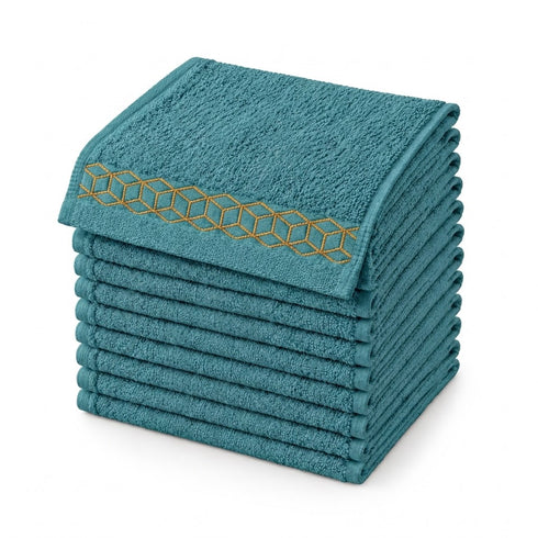 Set 12 Asciugamani Lavette Premium Elite 30x30 cm 100% Cotone - con Bordura Jacquard - per Viso, Mani, Ospiti e SPA