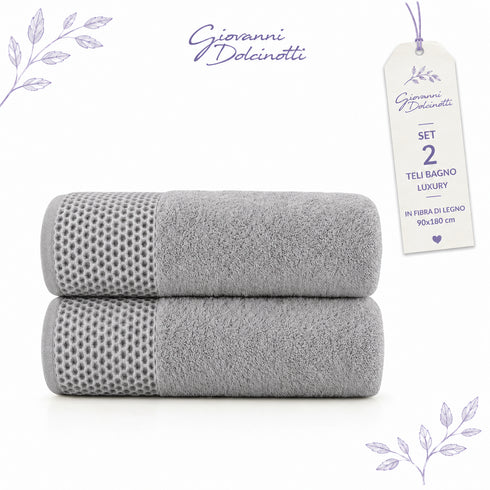 Set 2 Teli Bagno Jumbo 90x180 cm - 60% Bamboo e 40% Cotone - con Bordura Decorativa - per Bagno, SPA e Piscina