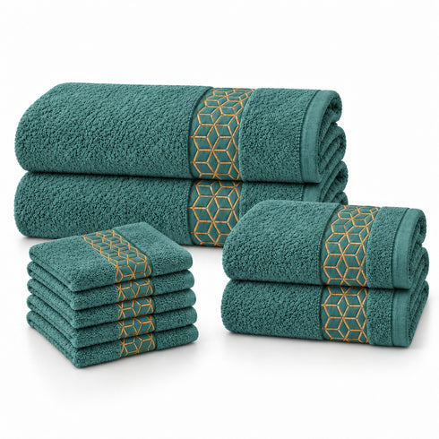 Set 8 Asciugamani Premium Elite 100% Cotone - 2 Teli Bagno, 2 Asciugamani Viso e 4 Lavette - per Casa, SPA e Ospiti