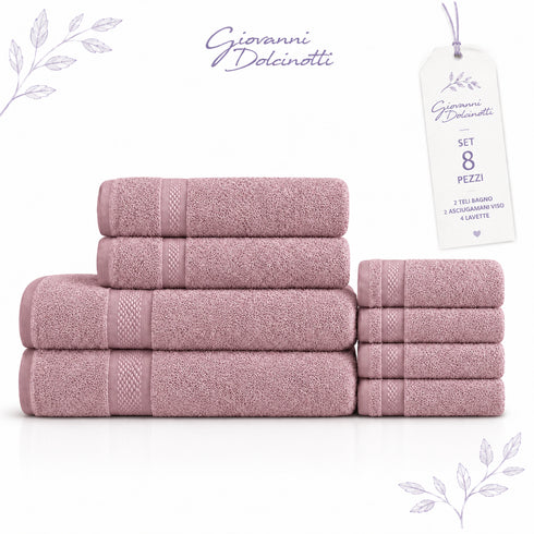 Set 8 Asciugamani Premium 100% Cotone - 2 Teli Bagno, 2 Asciugamani Viso e 4 Lavette - per Casa, Ospiti e B&B