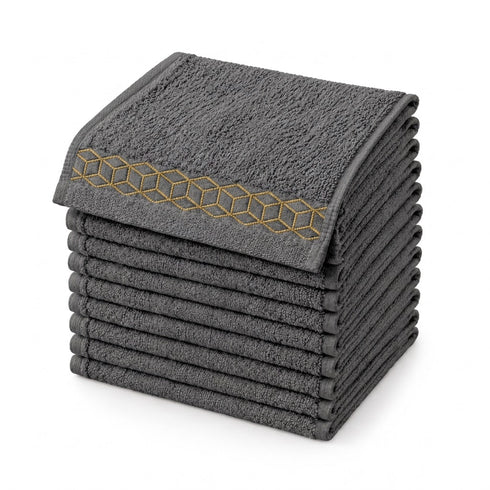 Set 12 Asciugamani Lavette Premium Elite 30x30 cm 100% Cotone - con Bordura Jacquard - per Viso, Mani, Ospiti e SPA