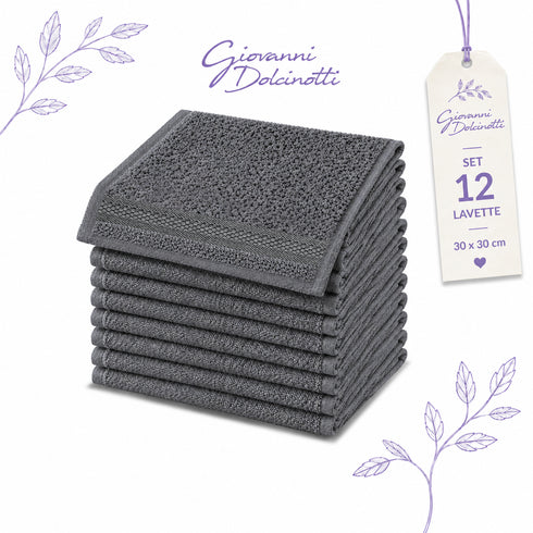 Set 12 Asciugamani Lavette Premium 30x30 cm 100% Cotone - per Viso, Mani, Ospiti e SPA