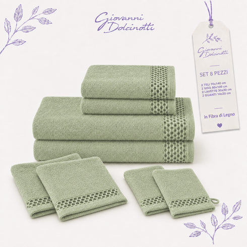 Set 8 Asciugamani 60% Bamboo e 40% Cotone - 2 Teli Bagno, 2 Asciugamani Viso, 2 Lavette e 2 Guanti - per Bagno, SPA e Ospiti