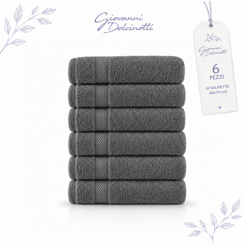 Set 6 Asciugamani Premium 40x70 cm 100% Cotone - con Doppia Bordura - per Bagno, Palestra e Viaggio