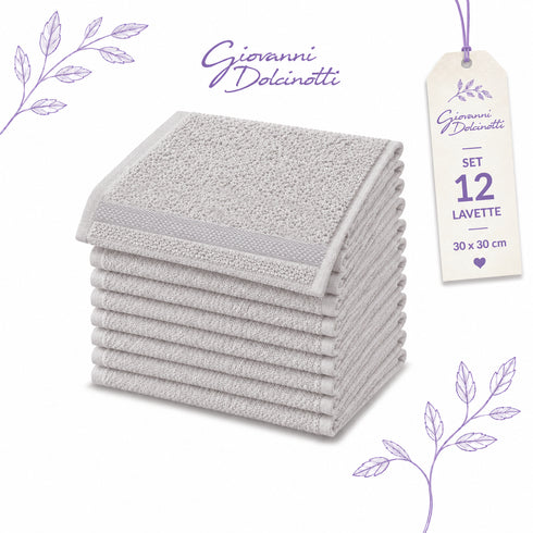 Set 12 Asciugamani Lavette Premium 30x30 cm 100% Cotone - per Viso, Mani, Ospiti e SPA