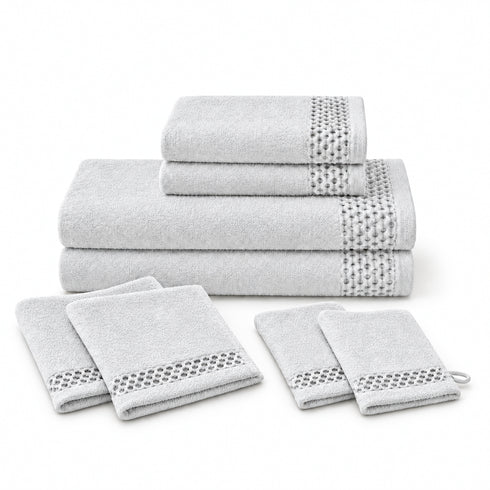 Set 8 Asciugamani 60% Bamboo e 40% Cotone - 2 Teli Bagno, 2 Asciugamani Viso, 2 Lavette e 2 Guanti - per Bagno, SPA e Ospiti