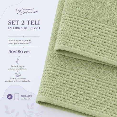 Set 2 Teli Bagno Jumbo 90x180 cm - 60% Bamboo e 40% Cotone - con Bordura Decorativa - per Bagno, SPA e Piscina