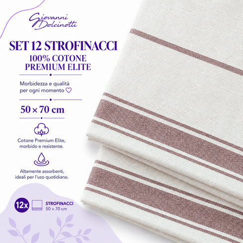 Set 12 Strofinacci Cucina 50x70 cm 100% Cotone - Assorbenti, Morbidi e Resistenti - per Piatti e Stoviglie, Casa e Ristorazione
