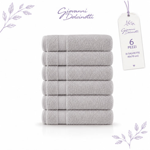 Set 6 Asciugamani Premium 40x70 cm 100% Cotone - con Doppia Bordura - per Bagno, Palestra e Viaggio