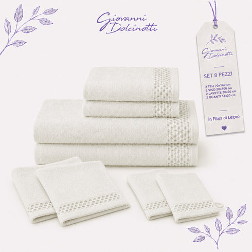 Set 8 Asciugamani 60% Bamboo e 40% Cotone - 2 Teli Bagno, 2 Asciugamani Viso, 2 Lavette e 2 Guanti - per Bagno, SPA e Ospiti
