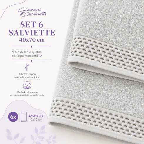 Set 6 Asciugamani 40x70 cm - 60% Bamboo e 40% Cotone - per Bagno, Palestra e Viaggio