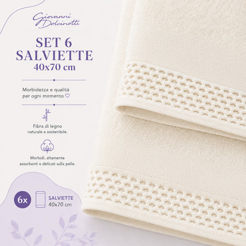 Set 6 Asciugamani 40x70 cm - 60% Bamboo e 40% Cotone - per Bagno, Palestra e Viaggio