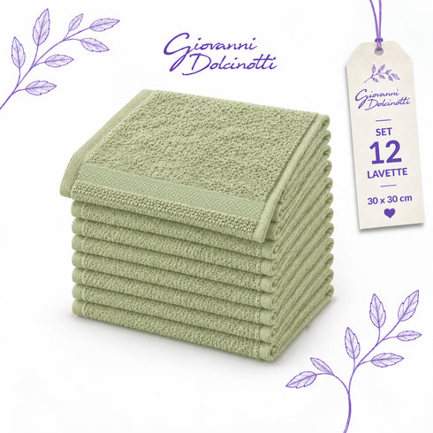 Set 12 Asciugamani Lavette Premium 30x30 cm 100% Cotone - per Viso, Mani, Ospiti e SPA