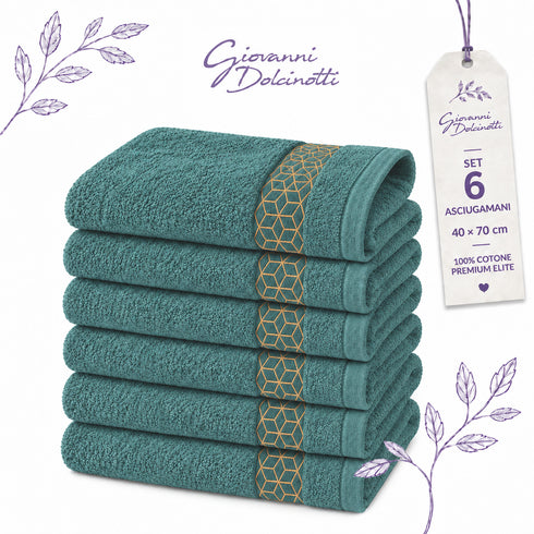 Set 6 Asciugamani Premium Elite 40x70 cm 100% Cotone - con Bordura Jacquard - per Bagno, Palestra e Viaggio