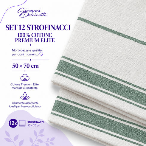 Set 12 Strofinacci Cucina 50x70 cm 100% Cotone - Assorbenti, Morbidi e Resistenti - per Piatti e Stoviglie, Casa e Ristorazione