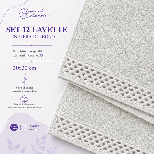 Set 12 Asciugamani Lavette 30x30 cm - 60% Bamboo e 40% Cotone - con Bordura Decorativa - per Viso, Skincare e Viaggio