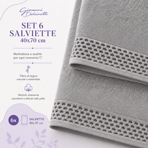 Set 6 Asciugamani 40x70 cm - 60% Bamboo e 40% Cotone - per Bagno, Palestra e Viaggio
