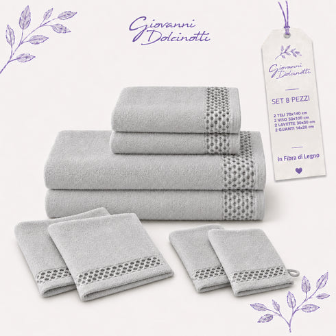 Set 8 Asciugamani 60% Bamboo e 40% Cotone - 2 Teli Bagno, 2 Asciugamani Viso, 2 Lavette e 2 Guanti - per Bagno, SPA e Ospiti