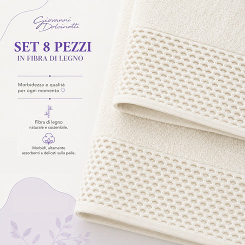 Set 8 Asciugamani 60% Bamboo e 40% Cotone - 2 Teli Bagno, 2 Asciugamani Viso, 2 Lavette e 2 Guanti - per Bagno, SPA e Ospiti