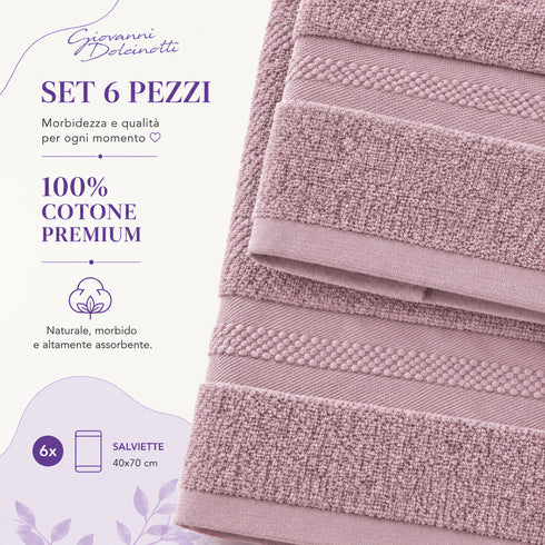 Set 6 Asciugamani Premium 40x70 cm 100% Cotone - con Doppia Bordura - per Bagno, Palestra e Viaggio