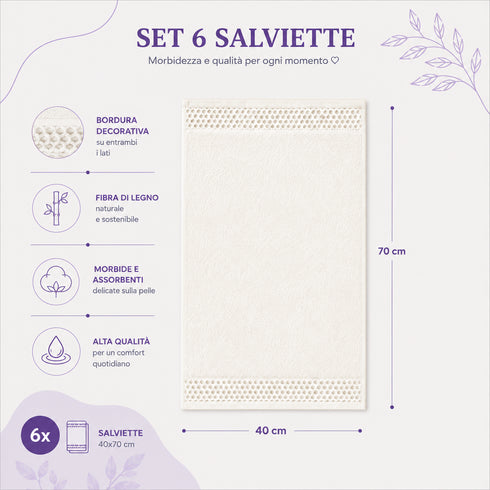 Set 6 Asciugamani 40x70 cm - 60% Bamboo e 40% Cotone - per Bagno, Palestra e Viaggio