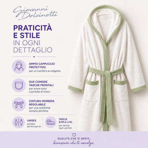 Accappatoio Uomo e Donna Elegante 100% Cotone in Spugna con Finiture a Contrasto - per Casa, SPA e Hotel