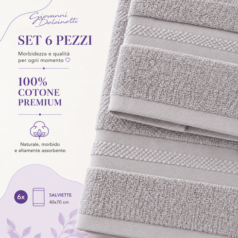 Set 6 Asciugamani Premium 40x70 cm 100% Cotone - con Doppia Bordura - per Bagno, Palestra e Viaggio