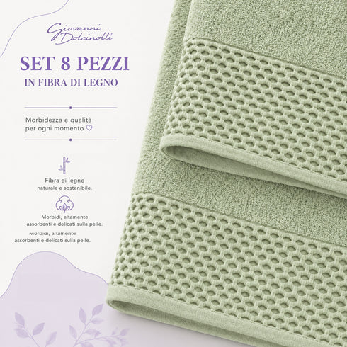 Set 8 Asciugamani 60% Bamboo e 40% Cotone - 2 Teli Bagno, 2 Asciugamani Viso, 2 Lavette e 2 Guanti - per Bagno, SPA e Ospiti