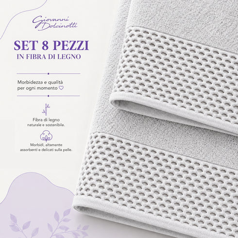 Set 8 Asciugamani 60% Bamboo e 40% Cotone - 2 Teli Bagno, 2 Asciugamani Viso, 2 Lavette e 2 Guanti - per Bagno, SPA e Ospiti