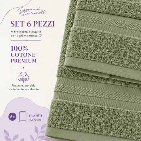 Set 6 Asciugamani Premium 40x70 cm 100% Cotone - con Doppia Bordura - per Bagno, Palestra e Viaggio
