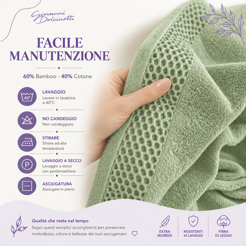 Set 10 Guanti Bagno 14x20 cm - 60% Bamboo e 40% Cotone - con Bordura Decorativa - per Detersione Viso, Corpo e Skincare