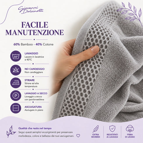 Set 10 Guanti Bagno 14x20 cm - 60% Bamboo e 40% Cotone - con Bordura Decorativa - per Detersione Viso, Corpo e Skincare